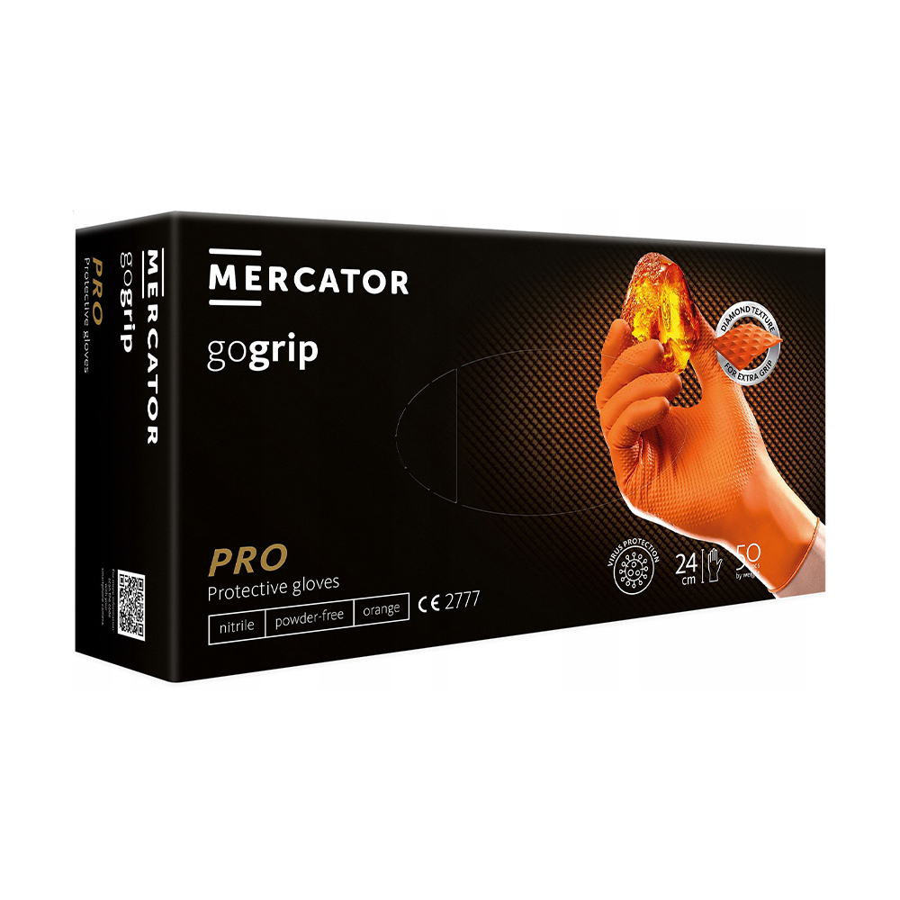 Рукавички нітрилові універсальні Mercator GoGrip Pro неприпудрені, нестерильні, розмір L, Orange, 50 шт